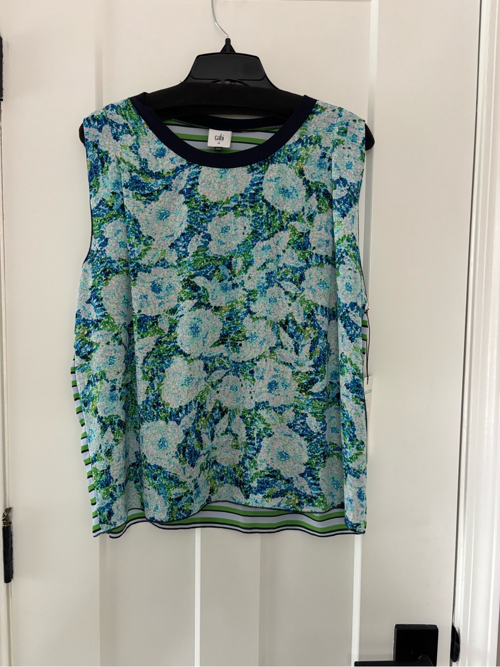 Cabi Blue Green Floral Sleeveless Top - Trim Tank 6731